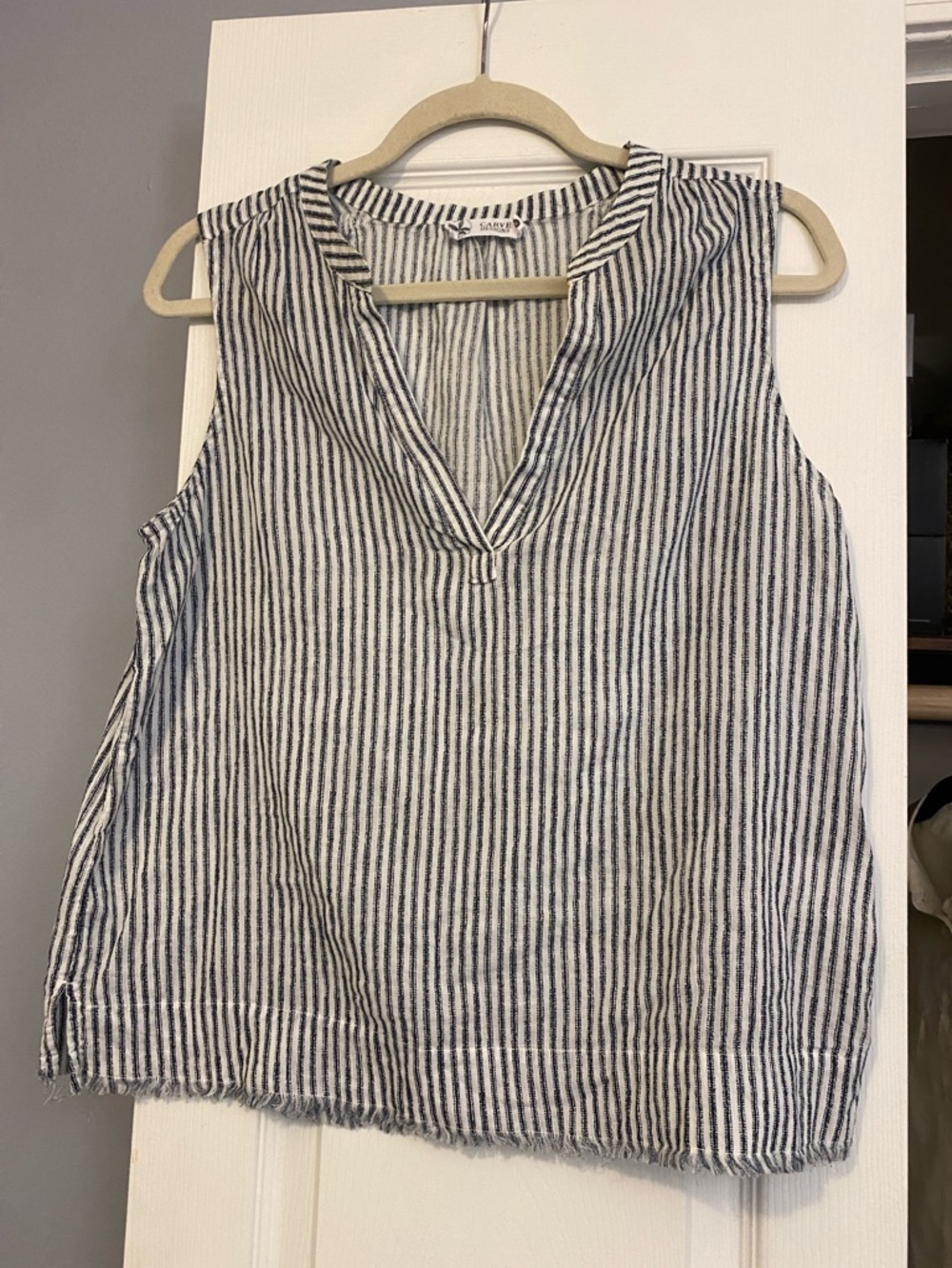 Carve Designs Navy & White Sleeveless V-Neck Striped Top